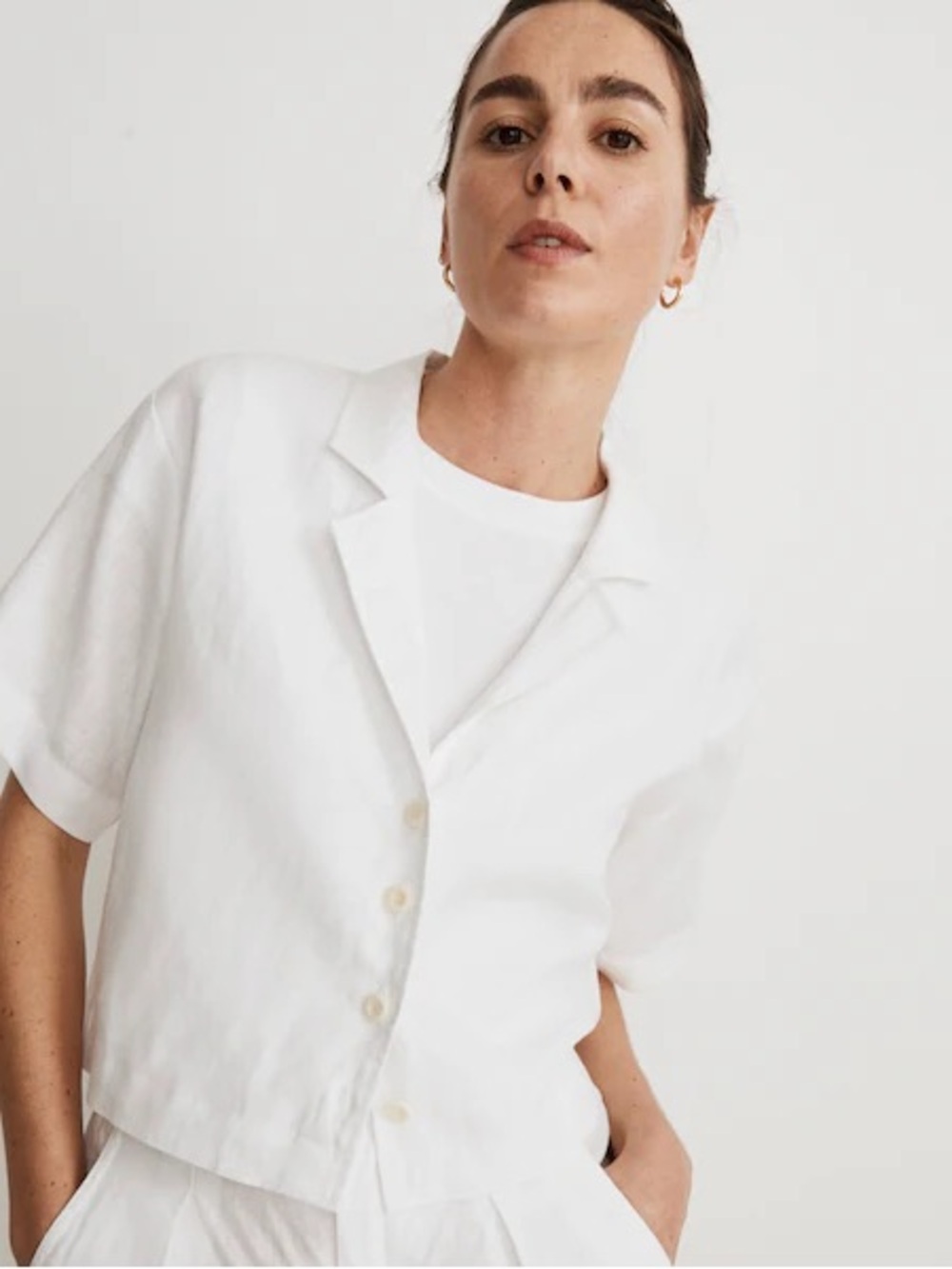 Madewell White Short-Sleeve Button Front Blouse